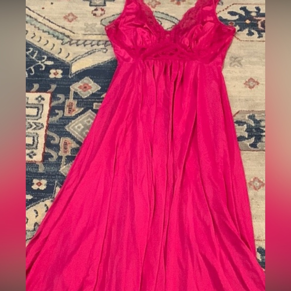Hot pink Olga nightgown. Vintage era gown with some flaws